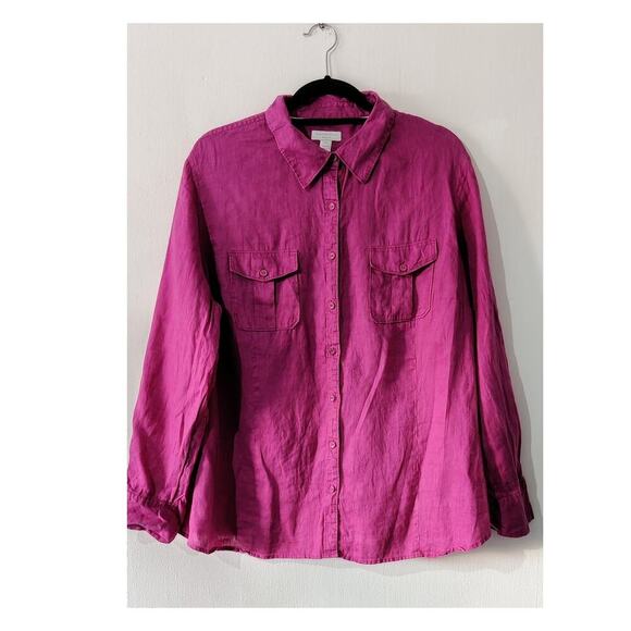 Charter Club Linen Hot Pink Button Down Shirt Size 20W Casual - Picture 1 of 4